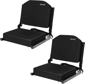 Stadium Seats for Bleachers, Bleacher Seats with Ultra Padded Comfy Foam Backs and Cushion, Wide Portable Stadium Chairs with Back Support and Shoulder Strap, 2 Pack, Black