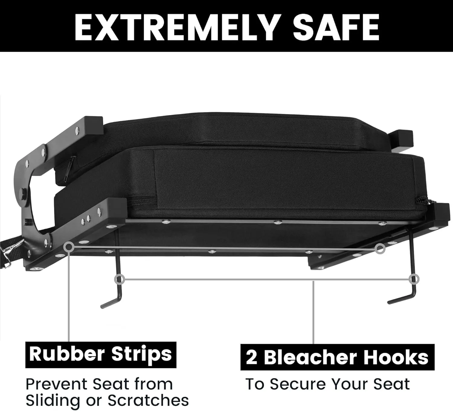 Stadium Seats for Bleachers, Bleacher Seats with Ultra Padded Comfy Foam Backs and Cushion, Wide Portable Stadium Chairs with Back Support and Shoulder Strap, 2 Pack, Black