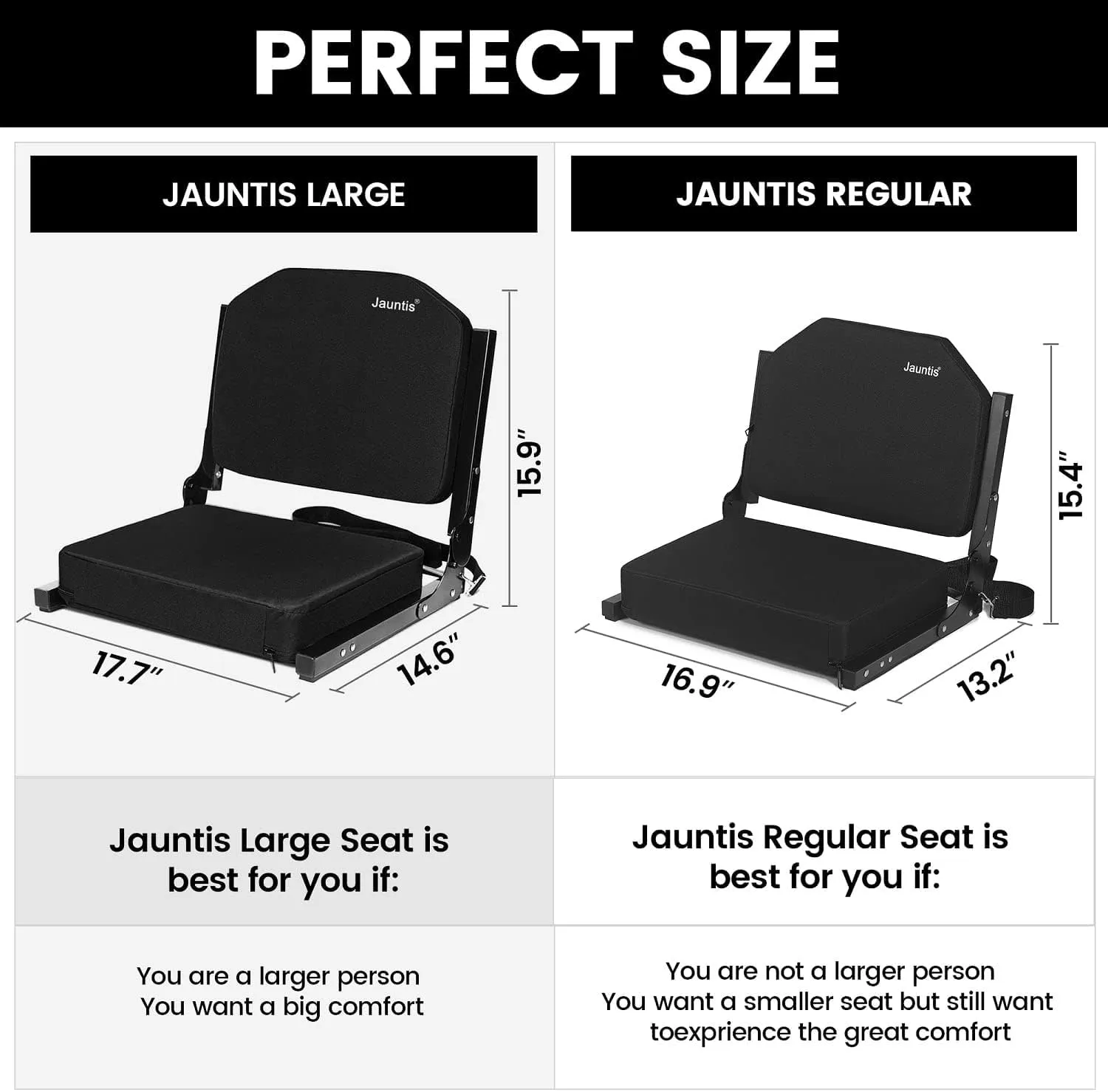 Stadium Seats for Bleachers, Bleacher Seats with Ultra Padded Comfy Foam Backs and Cushion, Wide Portable Stadium Chairs with Back Support and Shoulder Strap, 2 Pack, Black