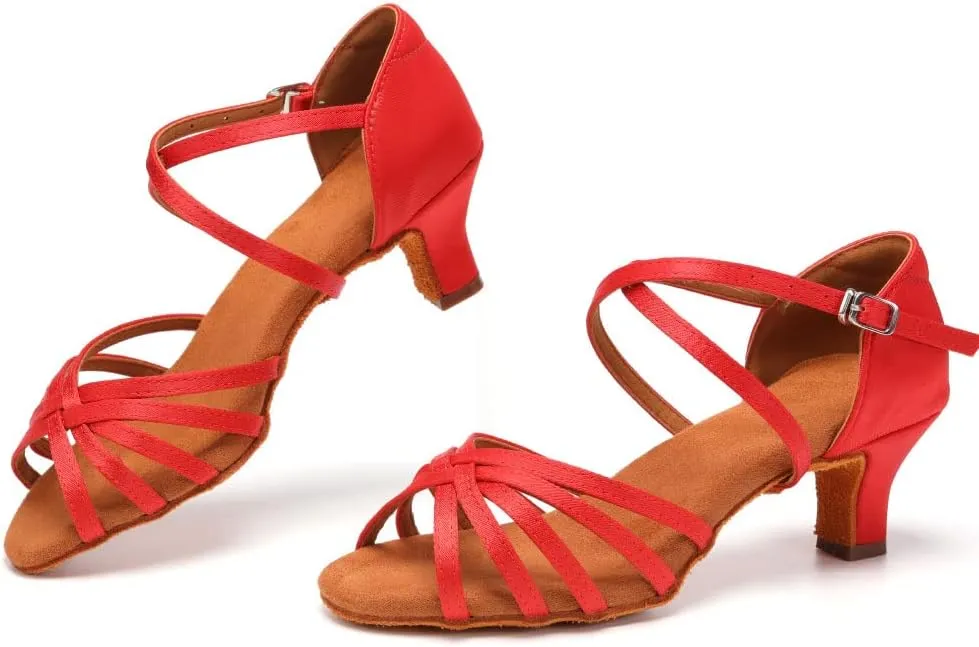 SWDZM Women's Ballroom Dance Shoes Satin Latin Salsa Professional Practice Dancing Shoes
