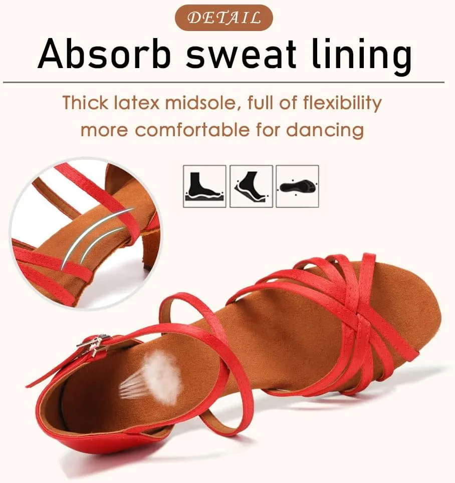 SWDZM Women's Ballroom Dance Shoes Satin Latin Salsa Professional Practice Dancing Shoes