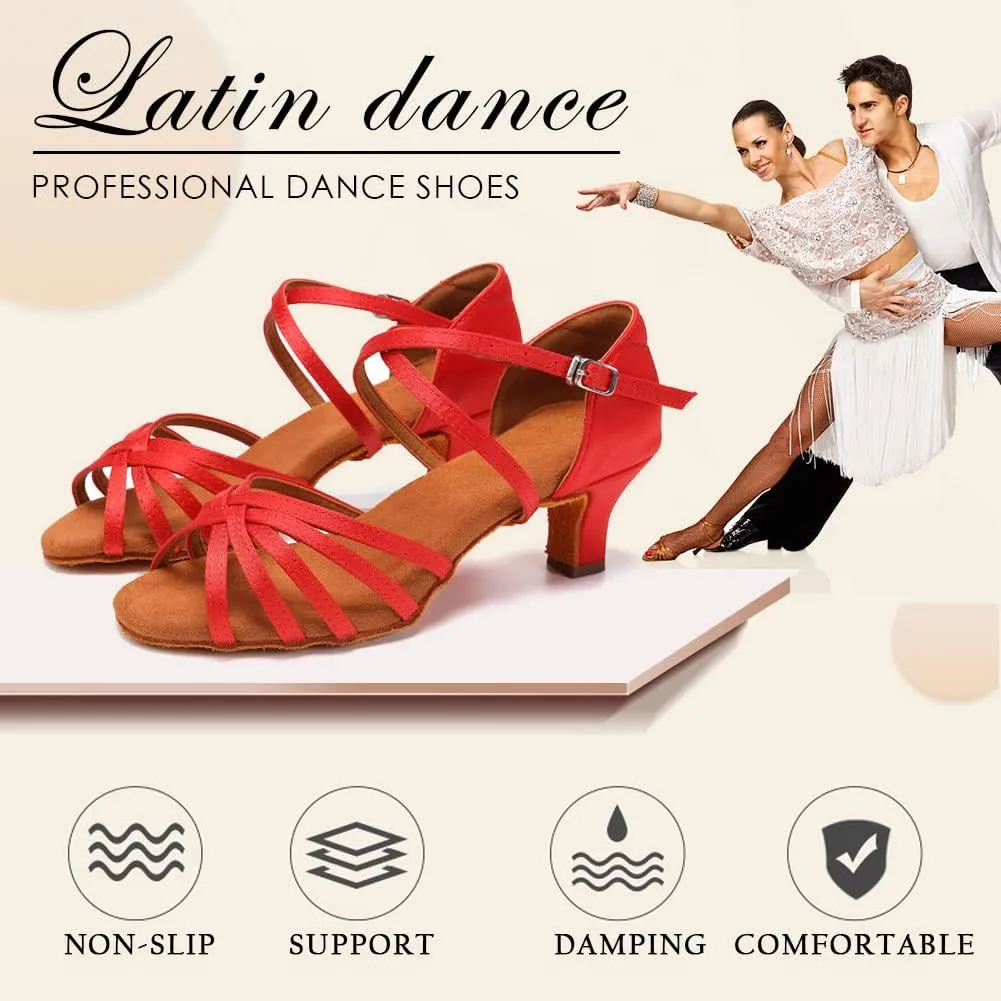 SWDZM Women's Ballroom Dance Shoes Satin Latin Salsa Professional Practice Dancing Shoes