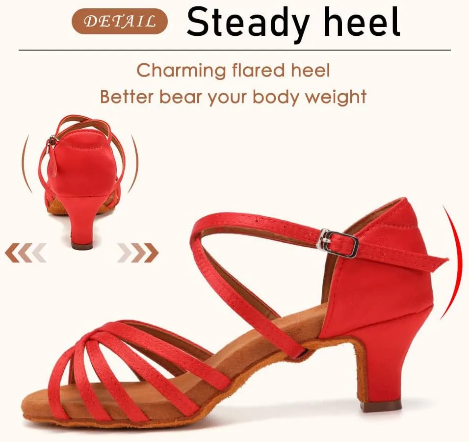 SWDZM Women's Ballroom Dance Shoes Satin Latin Salsa Professional Practice Dancing Shoes