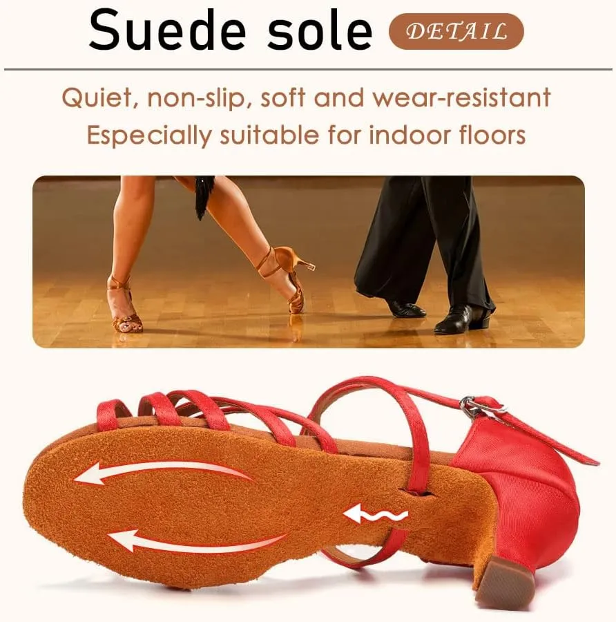SWDZM Women's Ballroom Dance Shoes Satin Latin Salsa Professional Practice Dancing Shoes