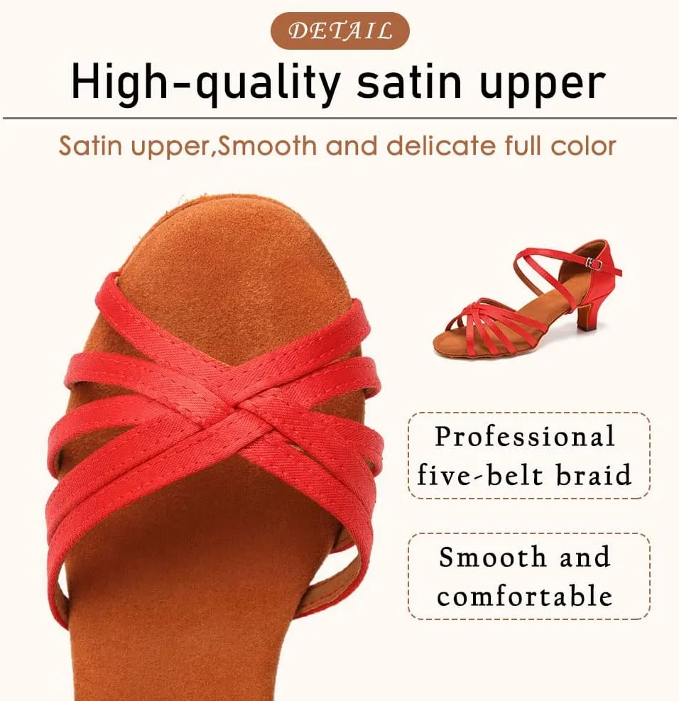 SWDZM Women's Ballroom Dance Shoes Satin Latin Salsa Professional Practice Dancing Shoes