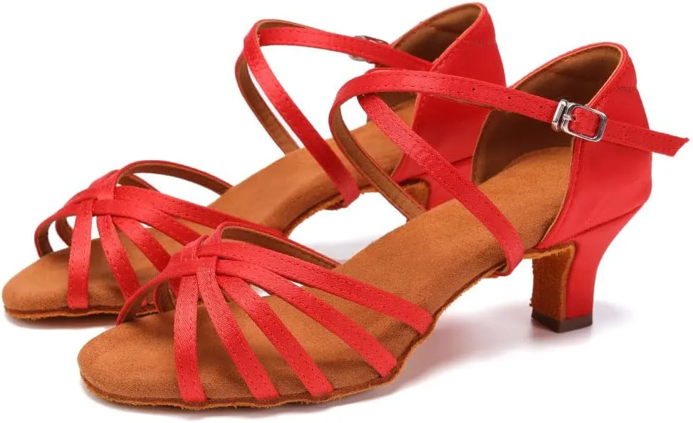 SWDZM Women's Ballroom Dance Shoes Satin Latin Salsa Professional Practice Dancing Shoes