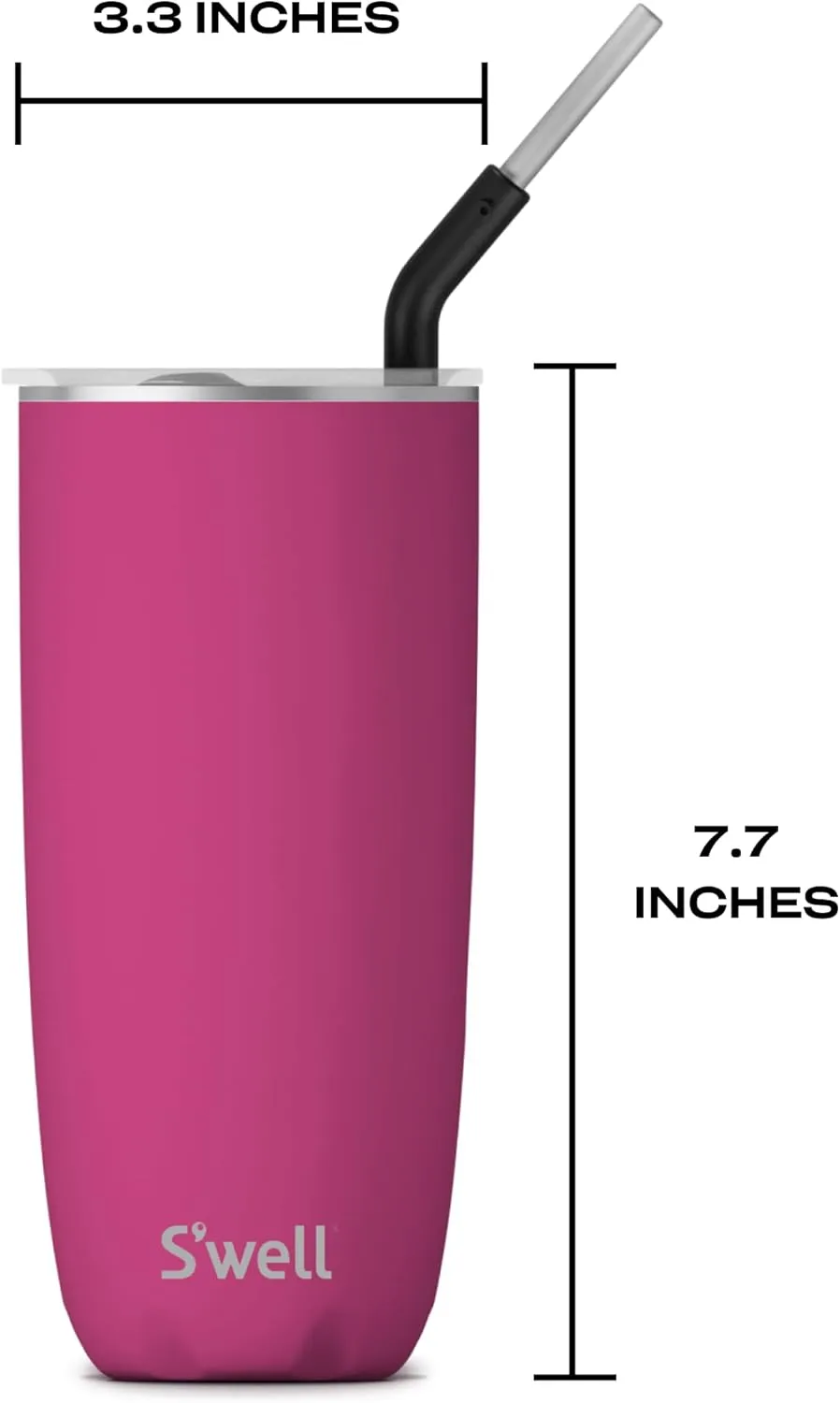 S'well Stainless Steel Tumbler with Straw and Slide-Open Lid, 24oz, Azalea Pink, Triple Layered Vacuum Insulated Containers Keeps Drinks Cold for 18 Hours and Hot for 5, BPA Free
