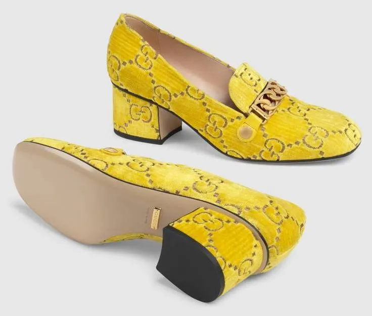 Sylvie GG Velvet Mid-Heel Loafers - Yellow or Black