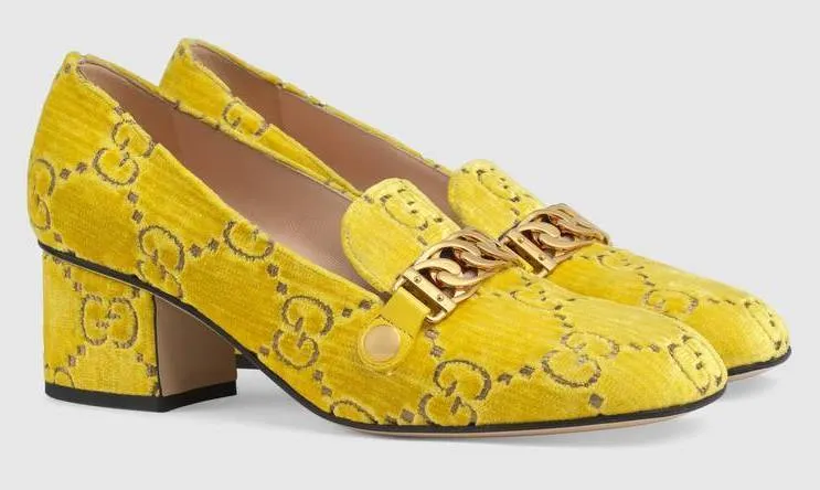 Sylvie GG Velvet Mid-Heel Loafers - Yellow or Black