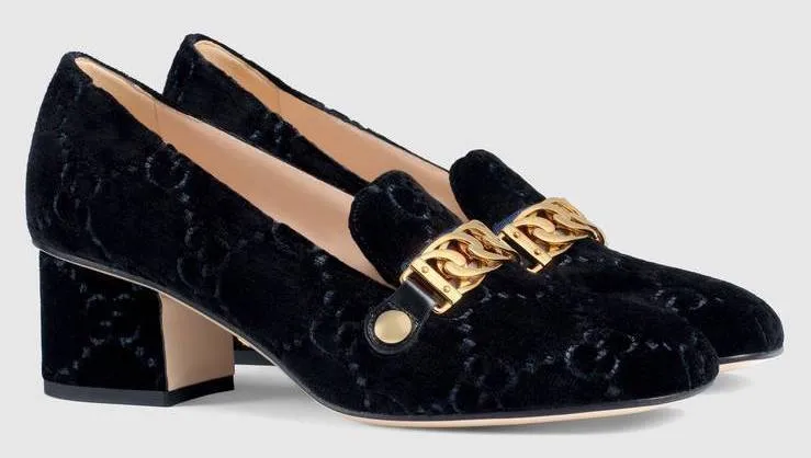 Sylvie GG Velvet Mid-Heel Loafers - Yellow or Black