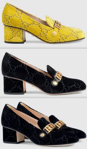 Sylvie GG Velvet Mid-Heel Loafers - Yellow or Black