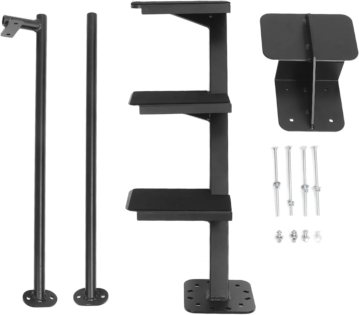 Tissting Universal 3 Step Boat Trailer Ladder, Heavy Duty Boat Steps with Handle Boat Ladder Trailer Tongue Step, Carbon Steel Anti Slip Boarding Steps with Safety Handle Fit Bass Boat