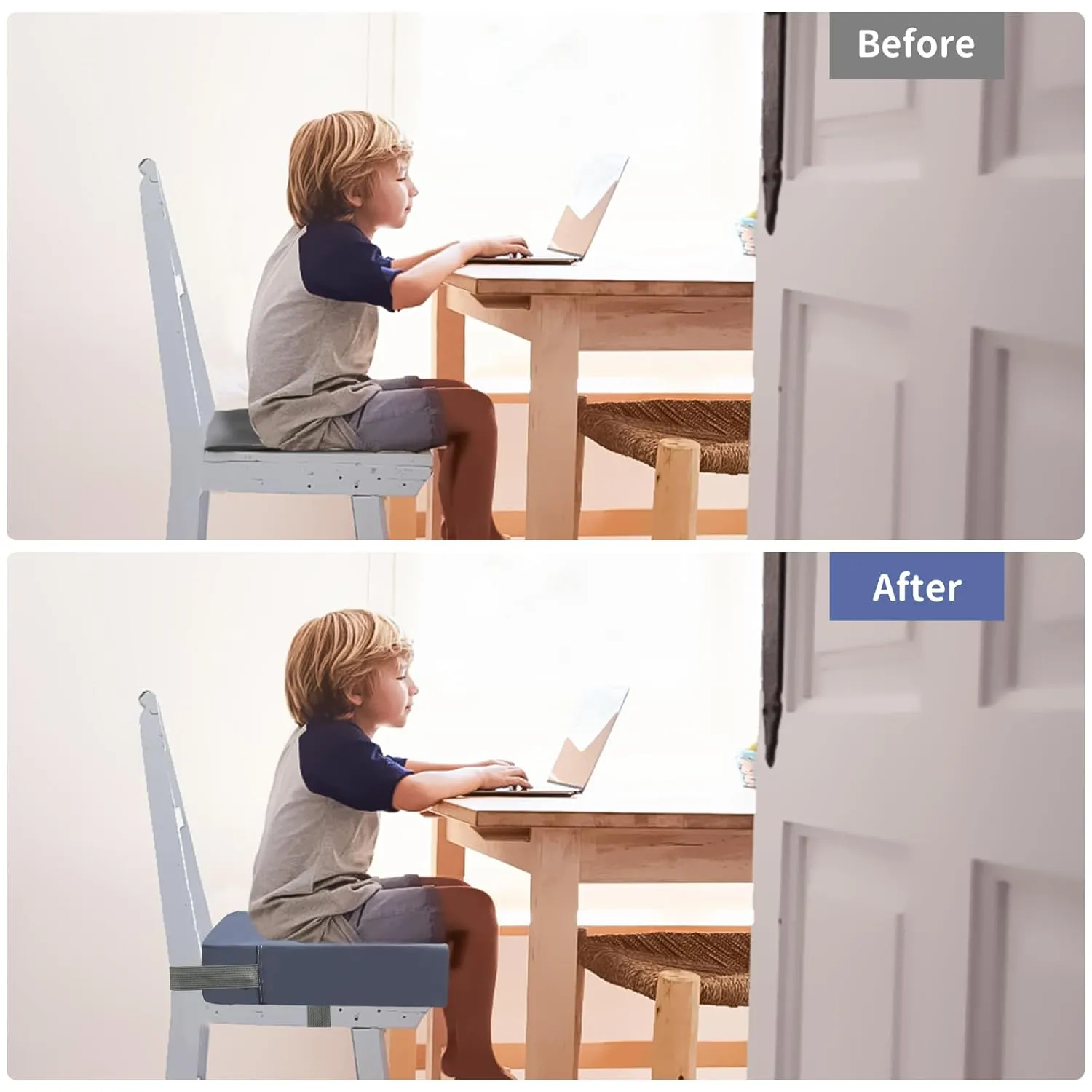 Toddler Booster Seat for Dining Table, PU Waterproof Strong Support Portable Booster Chair for Toddlers Eating, Easy Cleaning Booster Seat Cushion Detachable with Fix Straps(Larger, 14.2*12.6*3.6in)