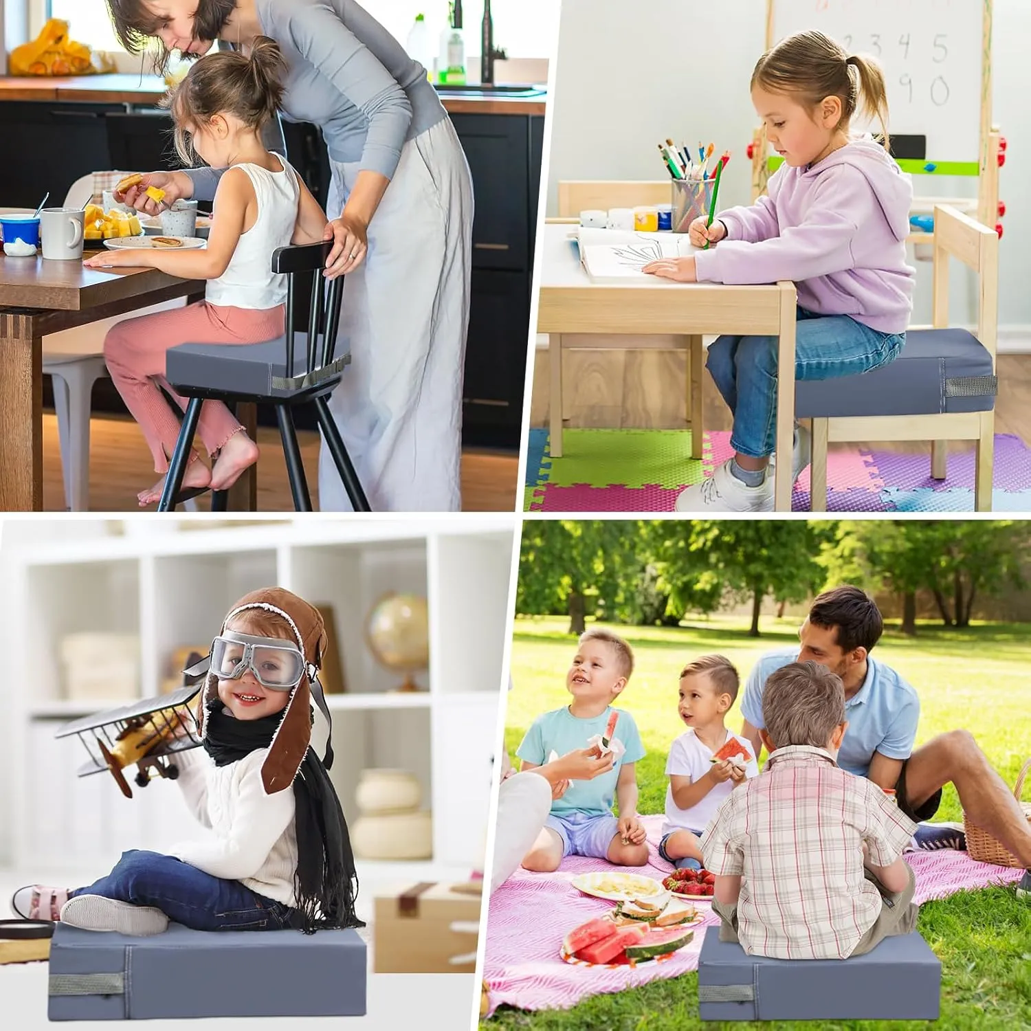 Toddler Booster Seat for Dining Table, PU Waterproof Strong Support Portable Booster Chair for Toddlers Eating, Easy Cleaning Booster Seat Cushion Detachable with Fix Straps(Larger, 14.2*12.6*3.6in)