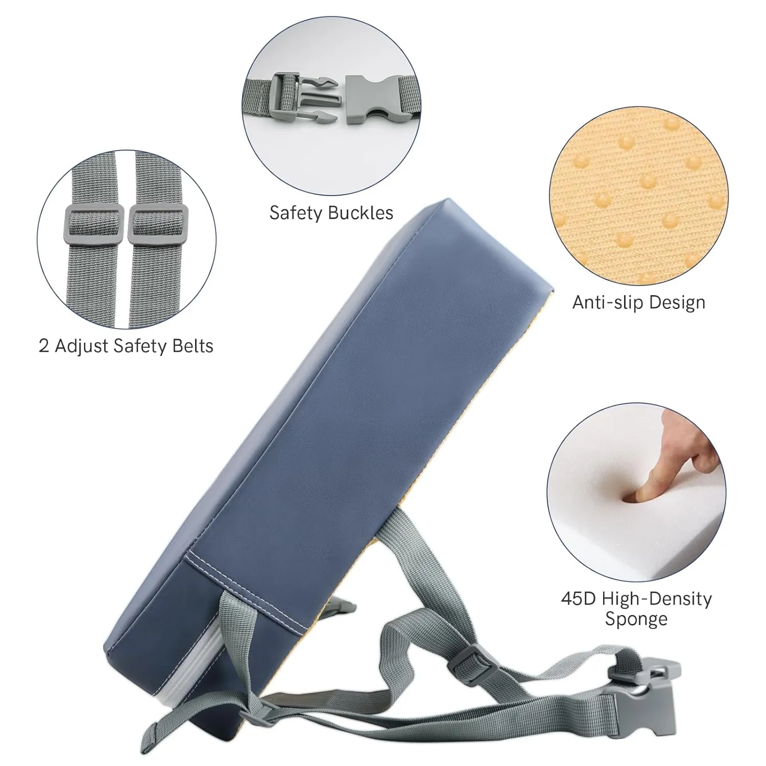 Toddler Booster Seat for Dining Table, PU Waterproof Strong Support Portable Booster Chair for Toddlers Eating, Easy Cleaning Booster Seat Cushion Detachable with Fix Straps(Larger, 14.2*12.6*3.6in)
