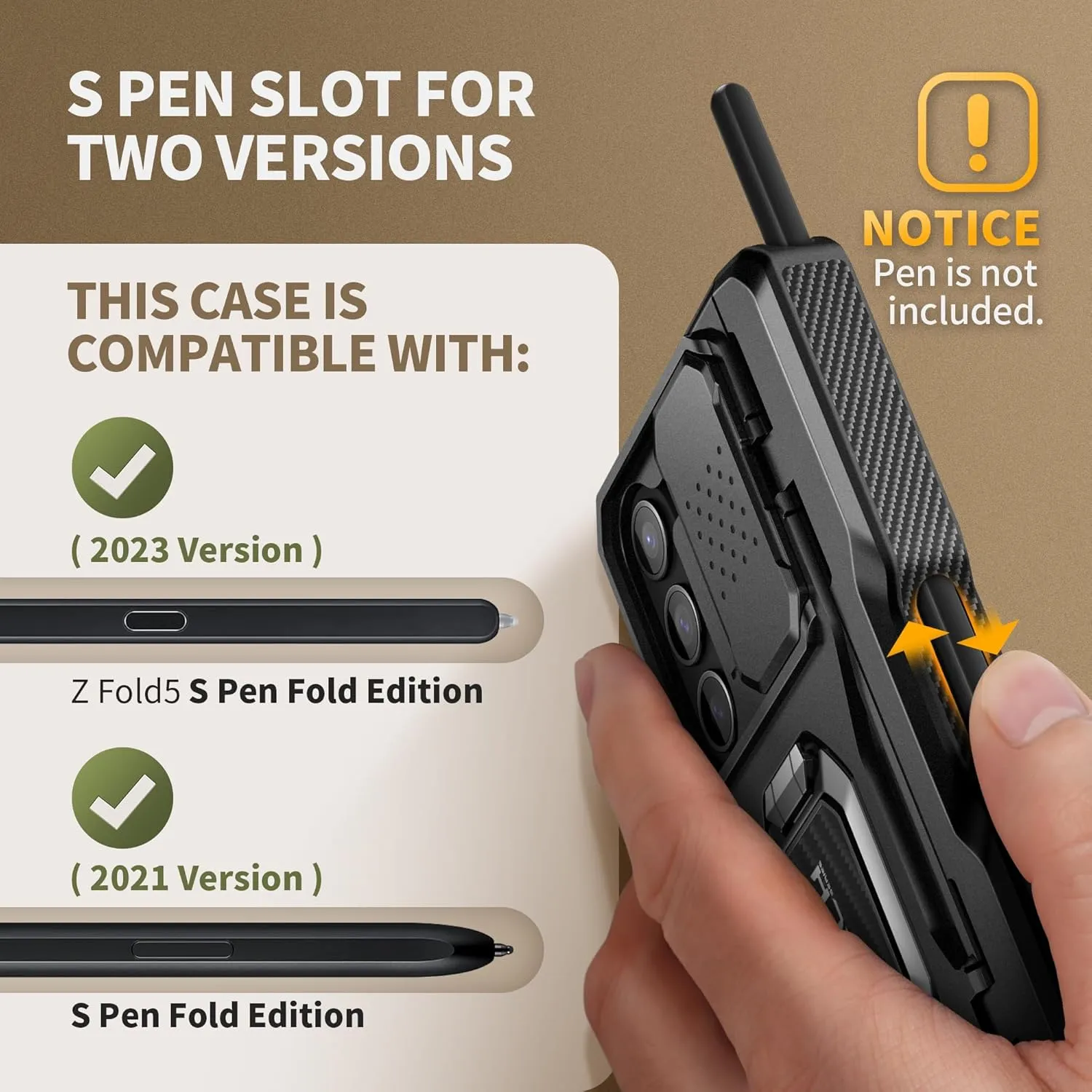 TONGATE for Z Fold 5 Case with Ring Stand, Built-in S Pen Holder & Glass Screen Protector Shockproof Rugged Z5 Phone Case with Slide Camera Cover & Belt Clip for Samsung Galaxy Z Fold 5 2023, Black