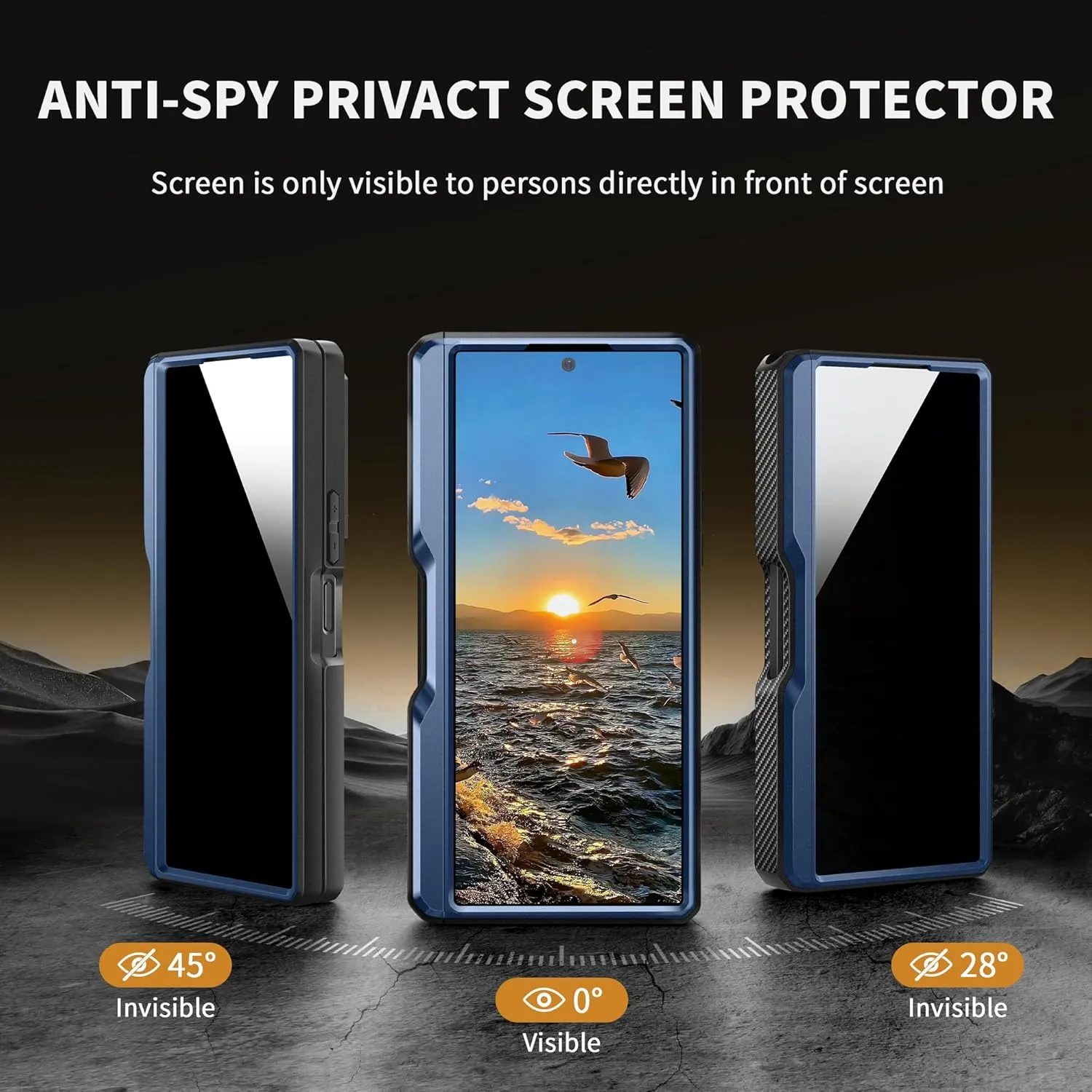 TONGATE for Z Fold 6 Case, [with S Pen Slot & Hinge Protection] [Privacy Glass Screen Protector] Full-Body Military Drop Phone Case for Samsung Galaxy Z Fold 6 with Kickstand & Belt Clip, Blue Privacy