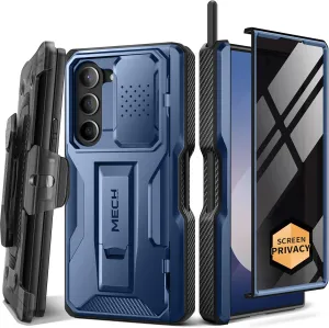 TONGATE for Z Fold 6 Case, [with S Pen Slot & Hinge Protection] [Privacy Glass Screen Protector] Full-Body Military Drop Phone Case for Samsung Galaxy Z Fold 6 with Kickstand & Belt Clip, Blue Privacy
