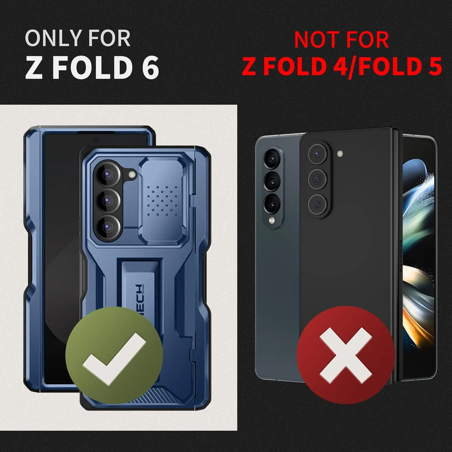 TONGATE for Z Fold 6 Case, [with S Pen Slot & Hinge Protection] [Privacy Glass Screen Protector] Full-Body Military Drop Phone Case for Samsung Galaxy Z Fold 6 with Kickstand & Belt Clip, Blue Privacy
