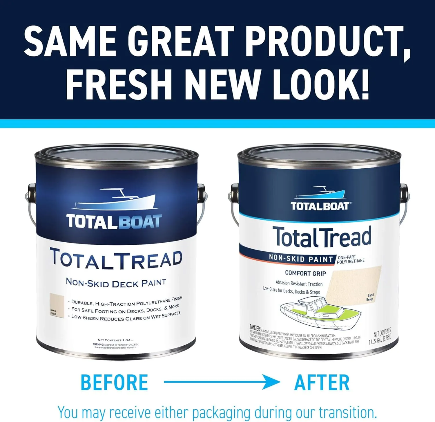 TotalBoat-409322 TotalTread Non-Skid Deck Paint, Marine-Grade Anti-Slip Traction Coating for Boats, Wood, Fiberglass, Aluminum, and Metals (White, Quart), 0.25 Gallon (Pack of 1)