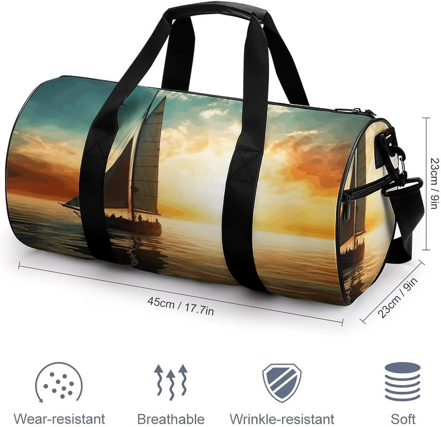 Travel Duffel Bag for Men And Women,Boat on The Ocean Waterproof Sports Fitness Bag Portable Travel Duffel Bag