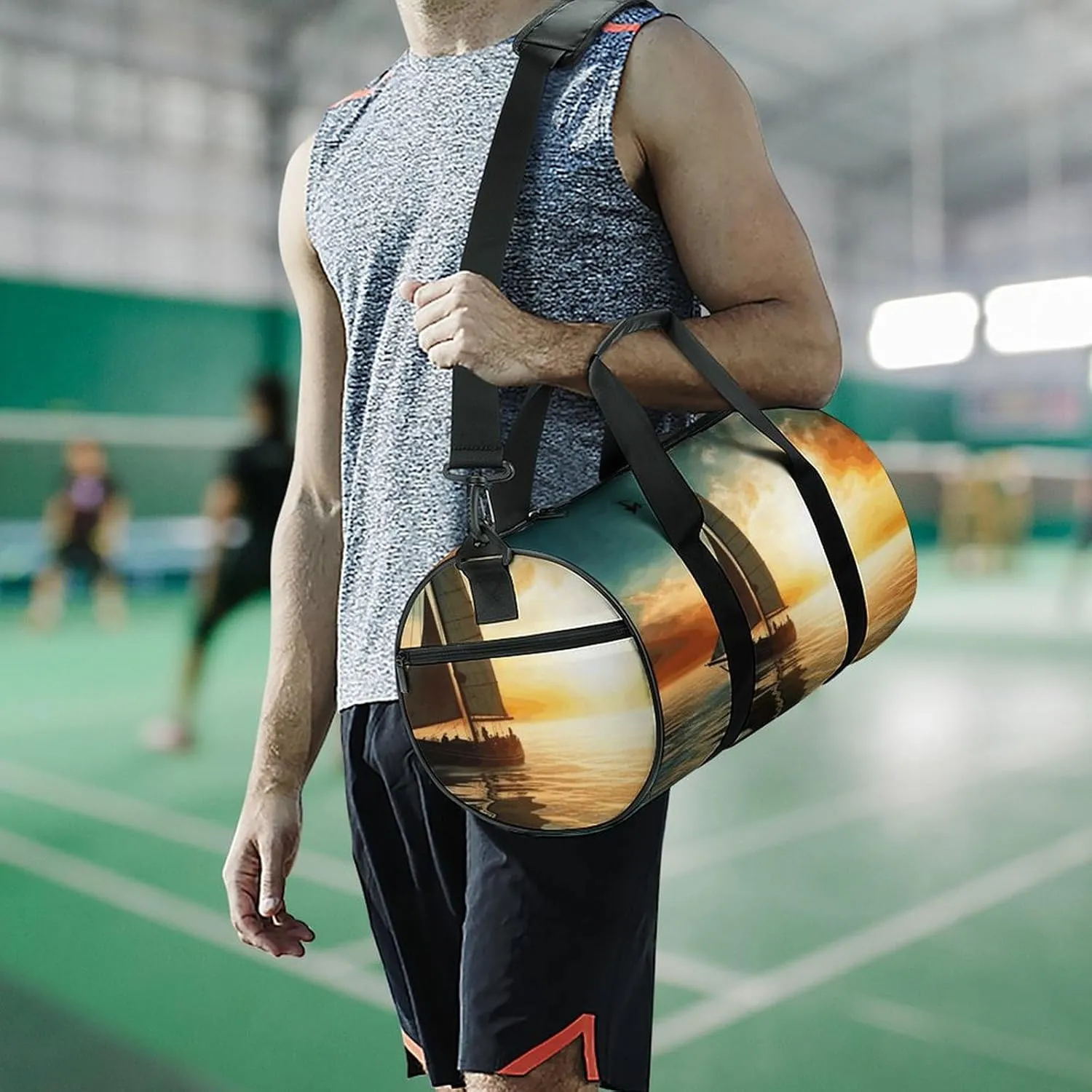 Travel Duffel Bag for Men And Women,Boat on The Ocean Waterproof Sports Fitness Bag Portable Travel Duffel Bag