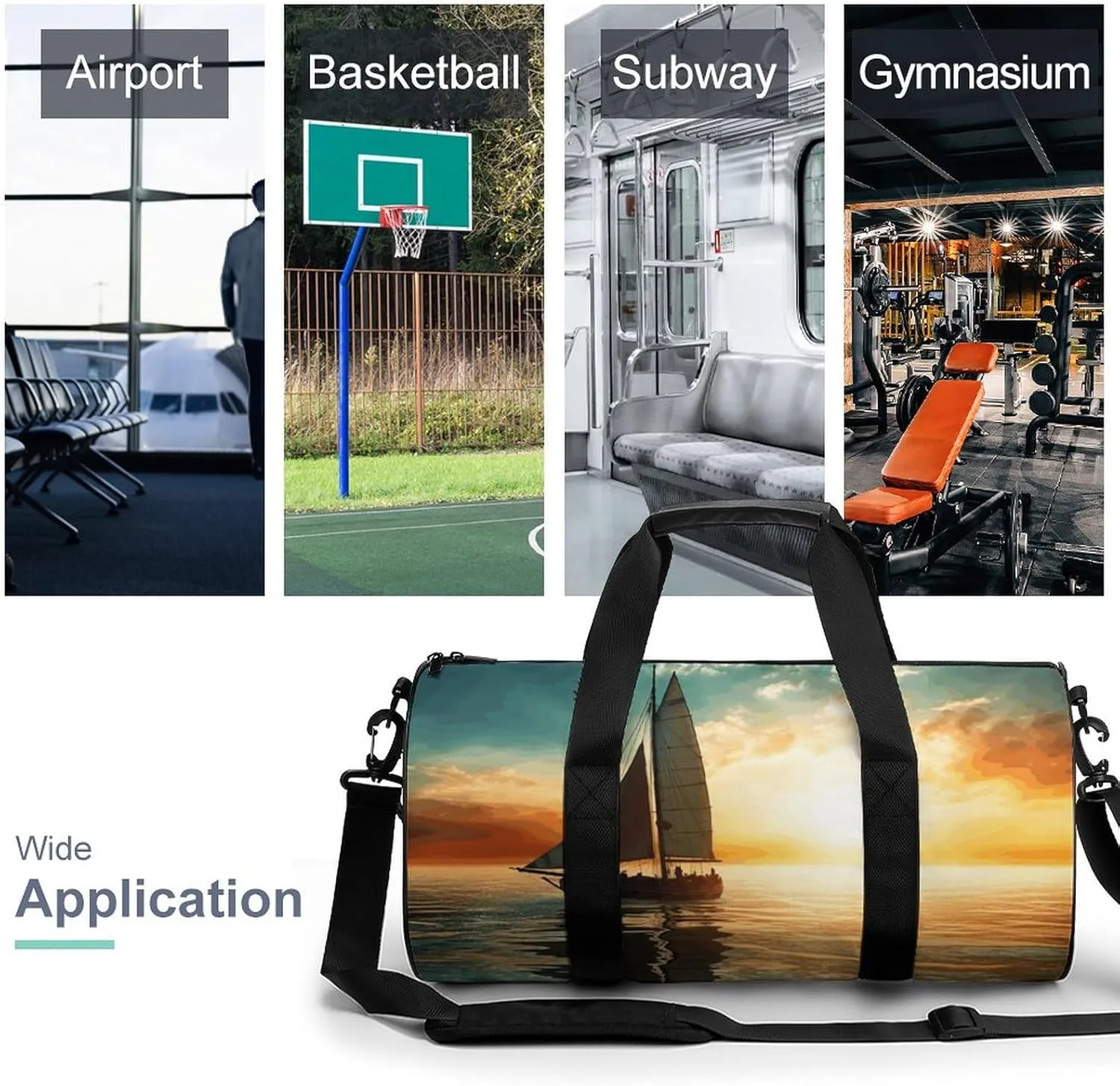 Travel Duffel Bag for Men And Women,Boat on The Ocean Waterproof Sports Fitness Bag Portable Travel Duffel Bag