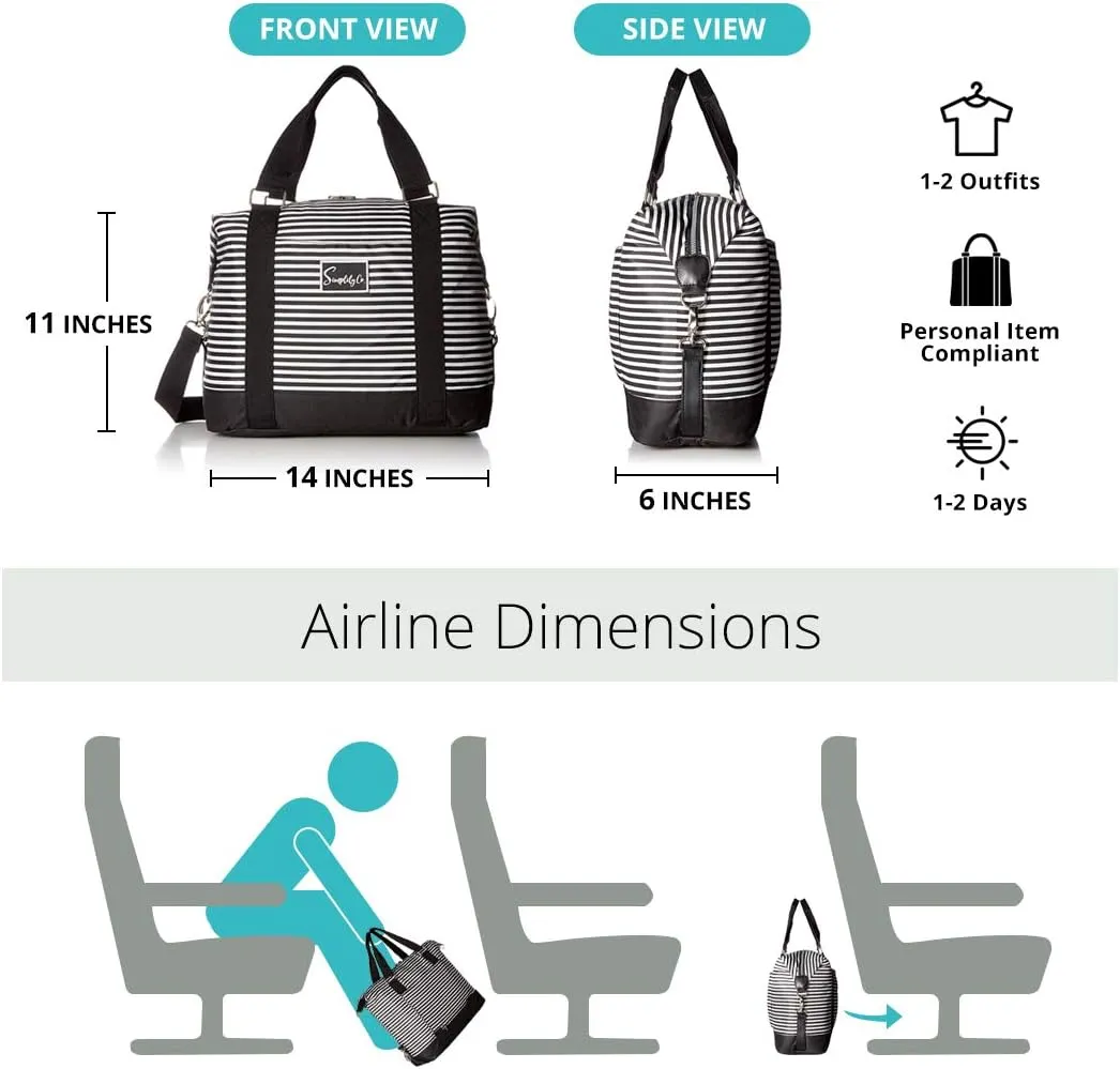 Travel Weekender Overnight Carry-on Under the Seat Shoulder Tote Bag (Small, Black & White Polka Dot)