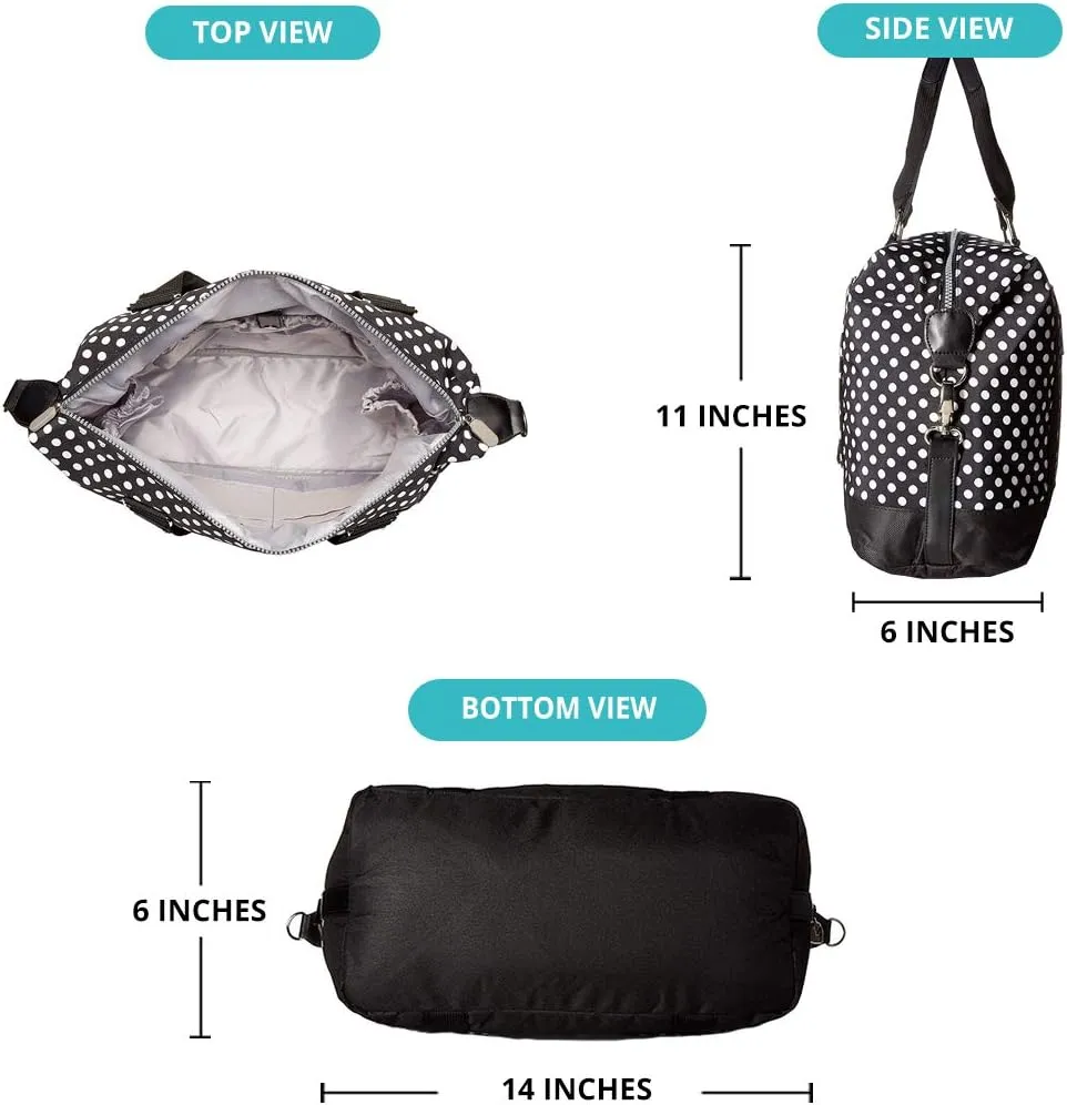 Travel Weekender Overnight Carry-on Under the Seat Shoulder Tote Bag (Small, Black & White Polka Dot)