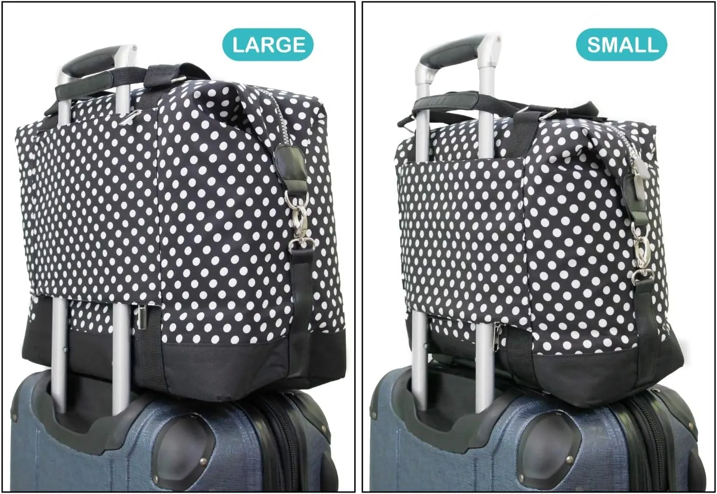 Travel Weekender Overnight Carry-on Under the Seat Shoulder Tote Bag (Small, Black & White Polka Dot)