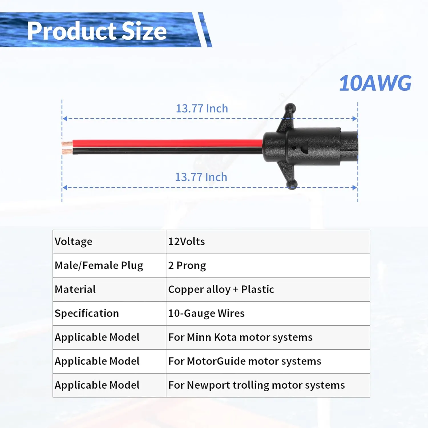 Trolling Motor Plug 10 Gauge 2 Wire 12V-24V Compatible with Minn Kota Marine Boat Waterproof Trolling Motor Connector Trolling Motor Quick Connect Trolling Motor Plug(Plug-FM102)