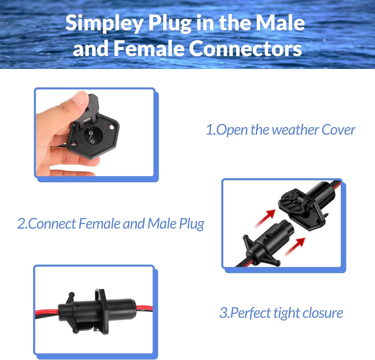 Trolling Motor Plug 10 Gauge 2 Wire 12V-24V Compatible with Minn Kota Marine Boat Waterproof Trolling Motor Connector Trolling Motor Quick Connect Trolling Motor Plug(Plug-FM102)
