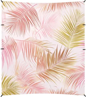 Tropical Palm Tree Pink and Gold Leaves Foldable Beach Canopy UPF50  Protection Easy Setup Shade Sun Shelter with Sand Shovel, Sandbags for Backyard and Camping