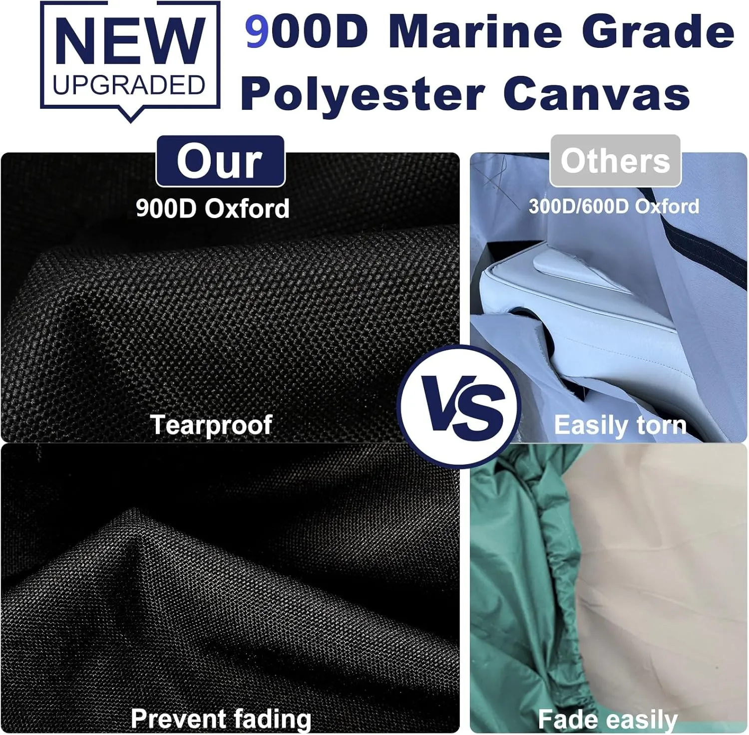 Ture 900D Solution-Dyed T Top Boat Cover 17ft - 19ft with Motor Cover, 100% Waterproof Tear-Resistant with Upgraded 15 Windproof Straps for Center Console Boat with T TOP Roof