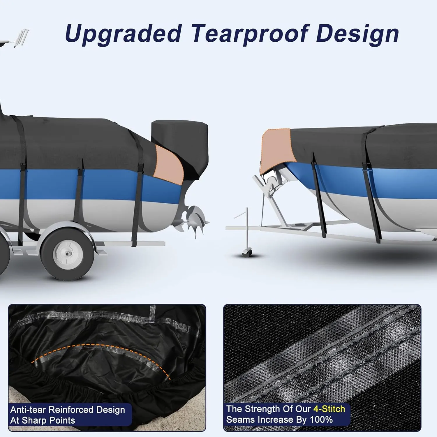 Ture 900D Solution-Dyed T Top Boat Cover 17ft - 19ft with Motor Cover, 100% Waterproof Tear-Resistant with Upgraded 15 Windproof Straps for Center Console Boat with T TOP Roof