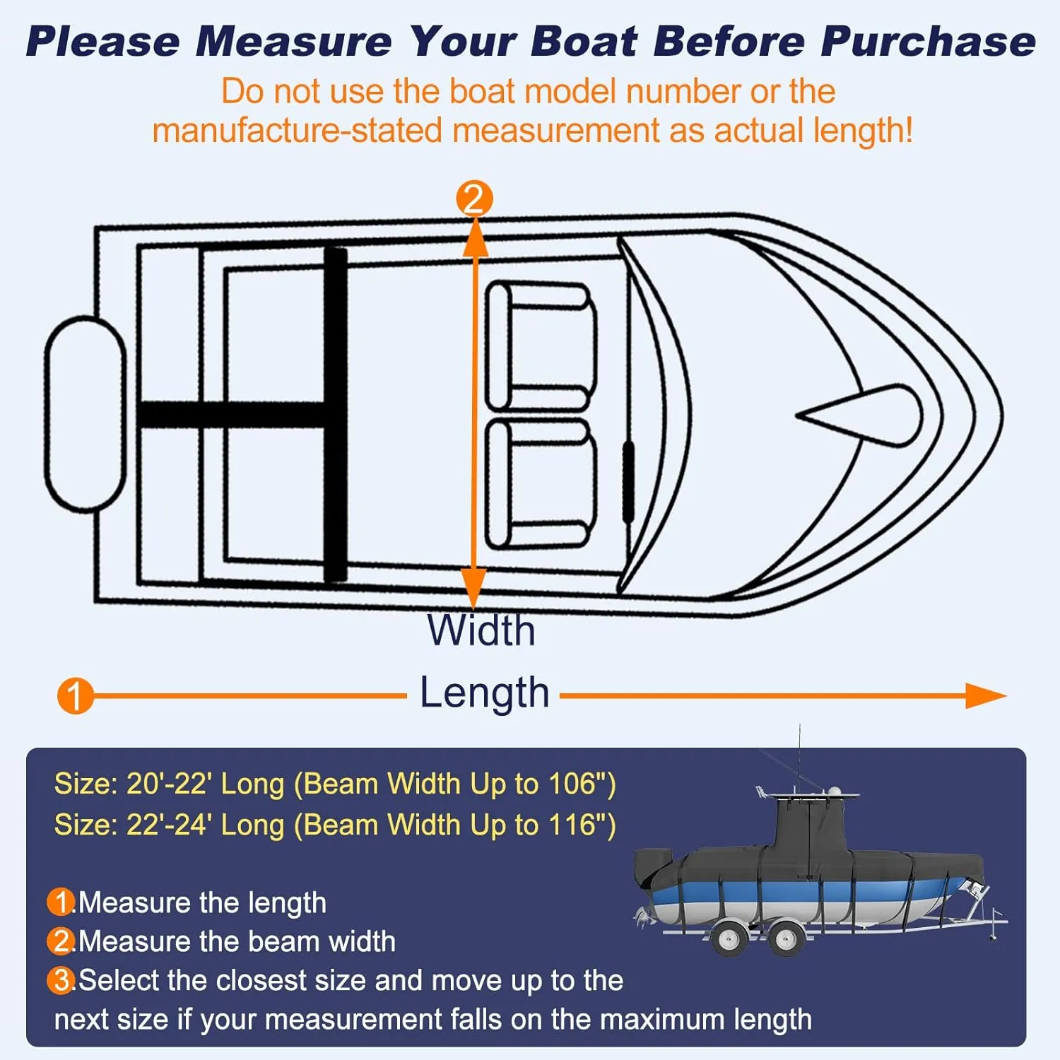 Ture 900D Solution-Dyed T Top Boat Cover 17ft - 19ft with Motor Cover, 100% Waterproof Tear-Resistant with Upgraded 15 Windproof Straps for Center Console Boat with T TOP Roof