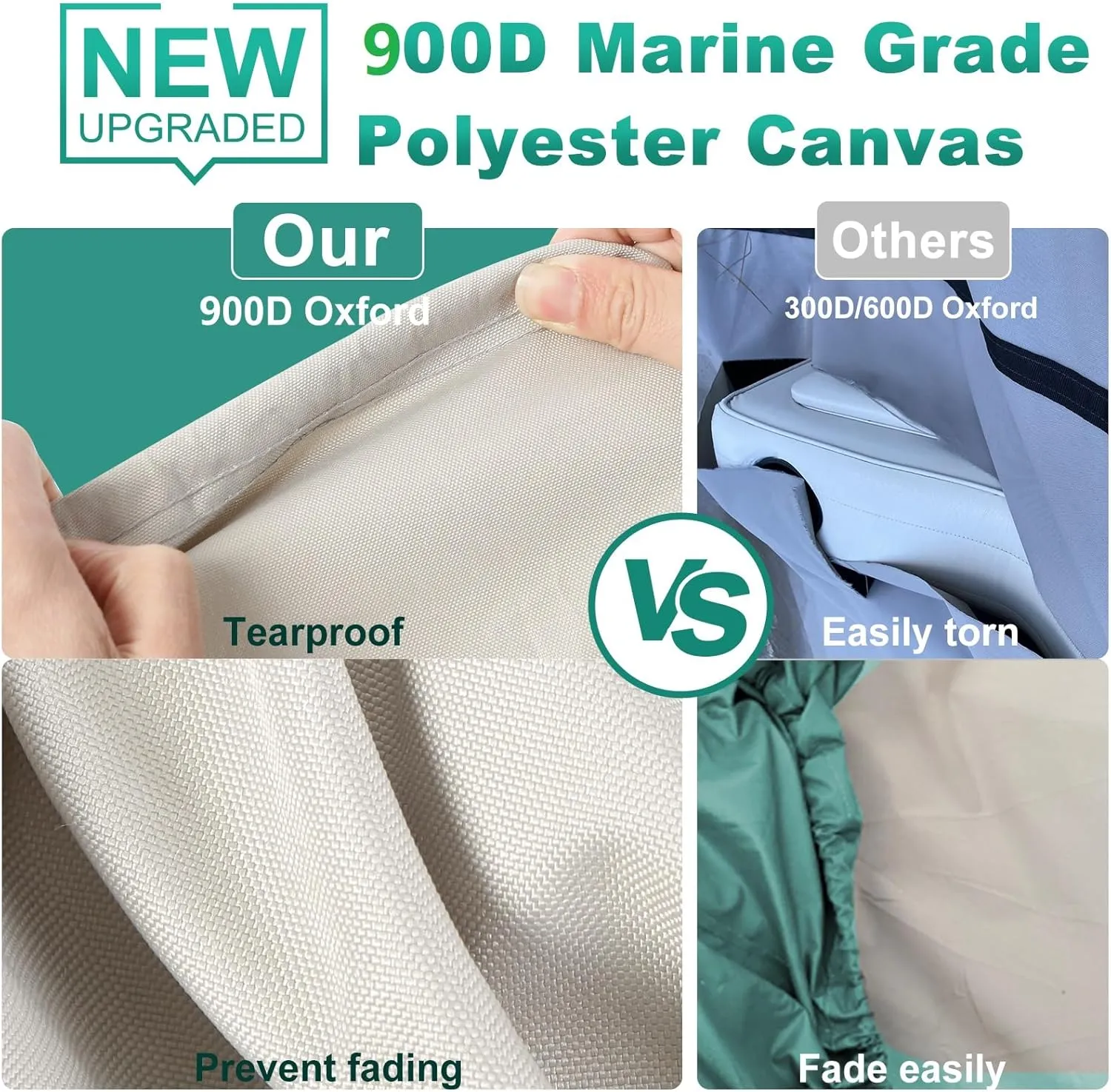 Ture 900D Solution-Dyed T Top Boat Cover 22ft - 24ft with Motor Cover, 100% Waterproof Tear-Resistant with Upgraded 19 Windproof Straps for Center Console Boat with T TOP Roof