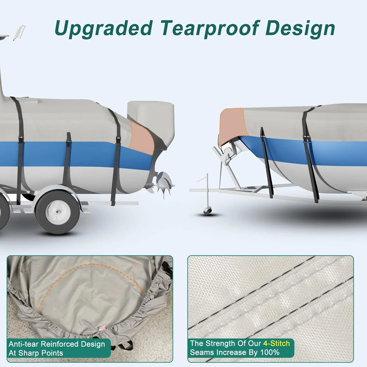 Ture 900D Solution-Dyed T Top Boat Cover 22ft - 24ft with Motor Cover, 100% Waterproof Tear-Resistant with Upgraded 19 Windproof Straps for Center Console Boat with T TOP Roof