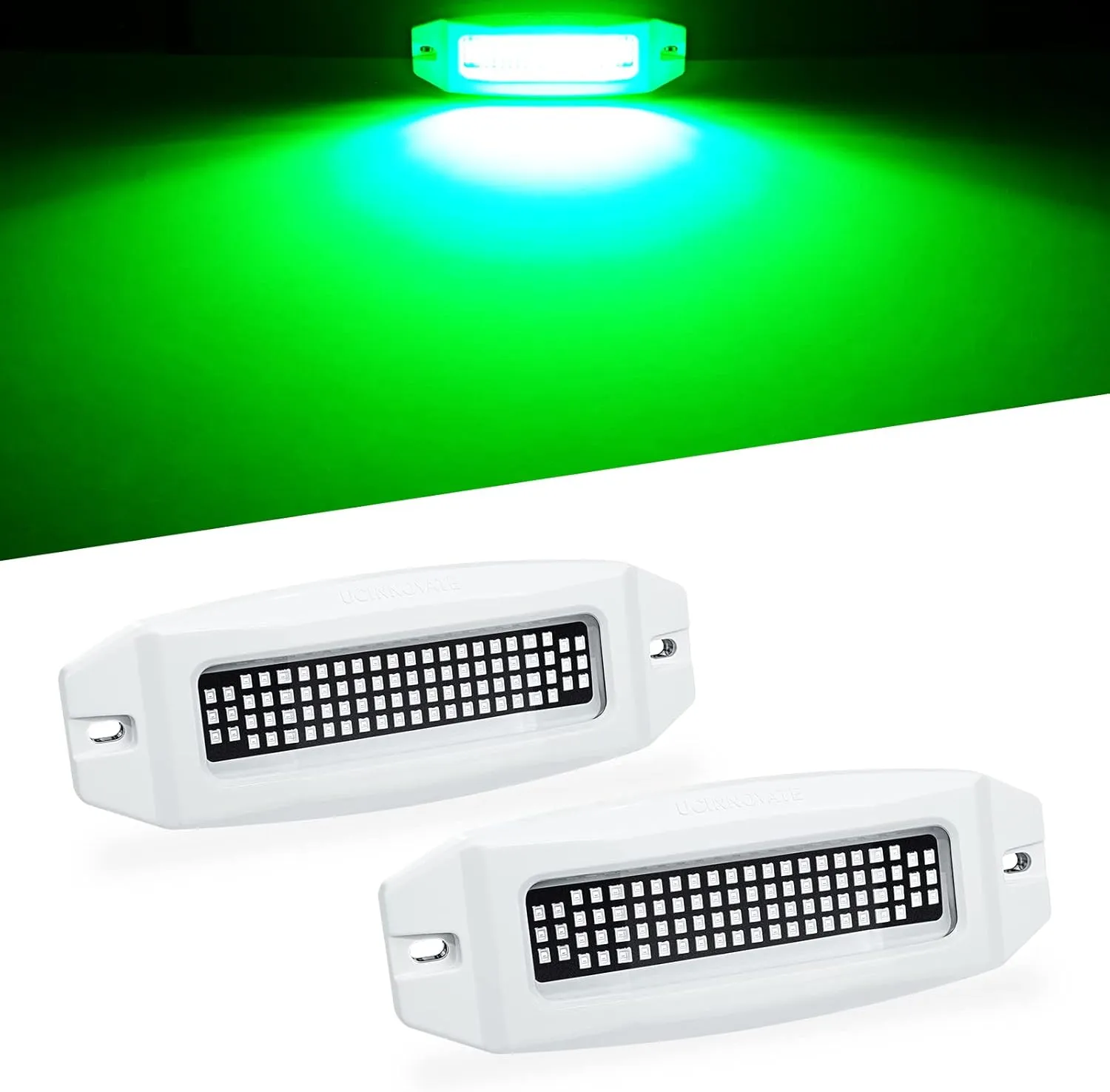 UCINNOVATE 2X 6.9" Marine LED Boat Light, 3000LM 84LED Waterproof Transom Lights, Underwater for Yachts, Sailboat, Pontoon, Deck Stern (Green, 12-36V, IP68)