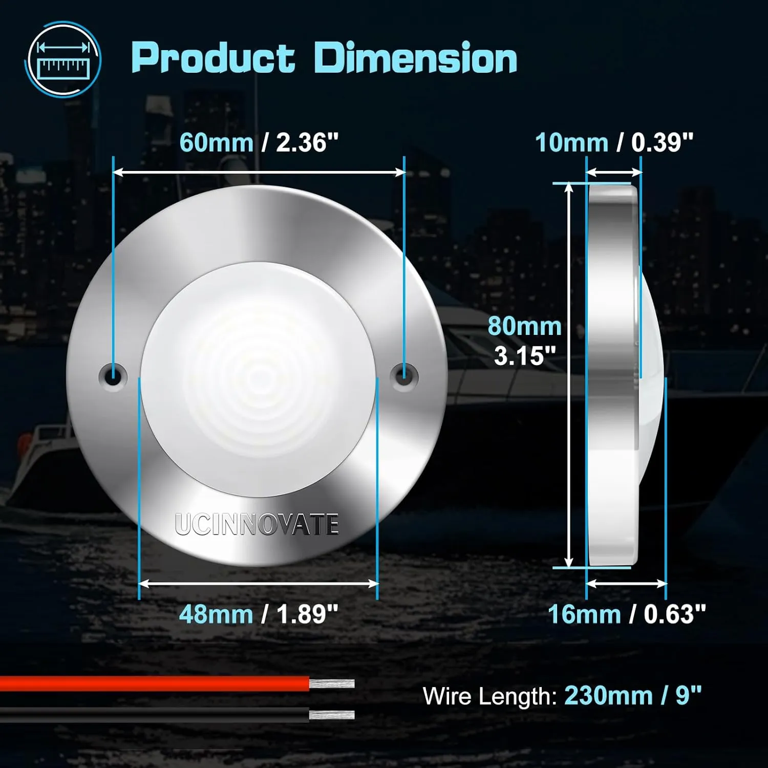 UCINNOVATE 8Pcs 3.15”Round LED Marine Light with sliver housing, Navigation Boat Lights, LEDs Boat Interior Light, Deck Courtesy Lighting IP65 Waterproof, LED Marine Stern Lights, 12-24V (White)