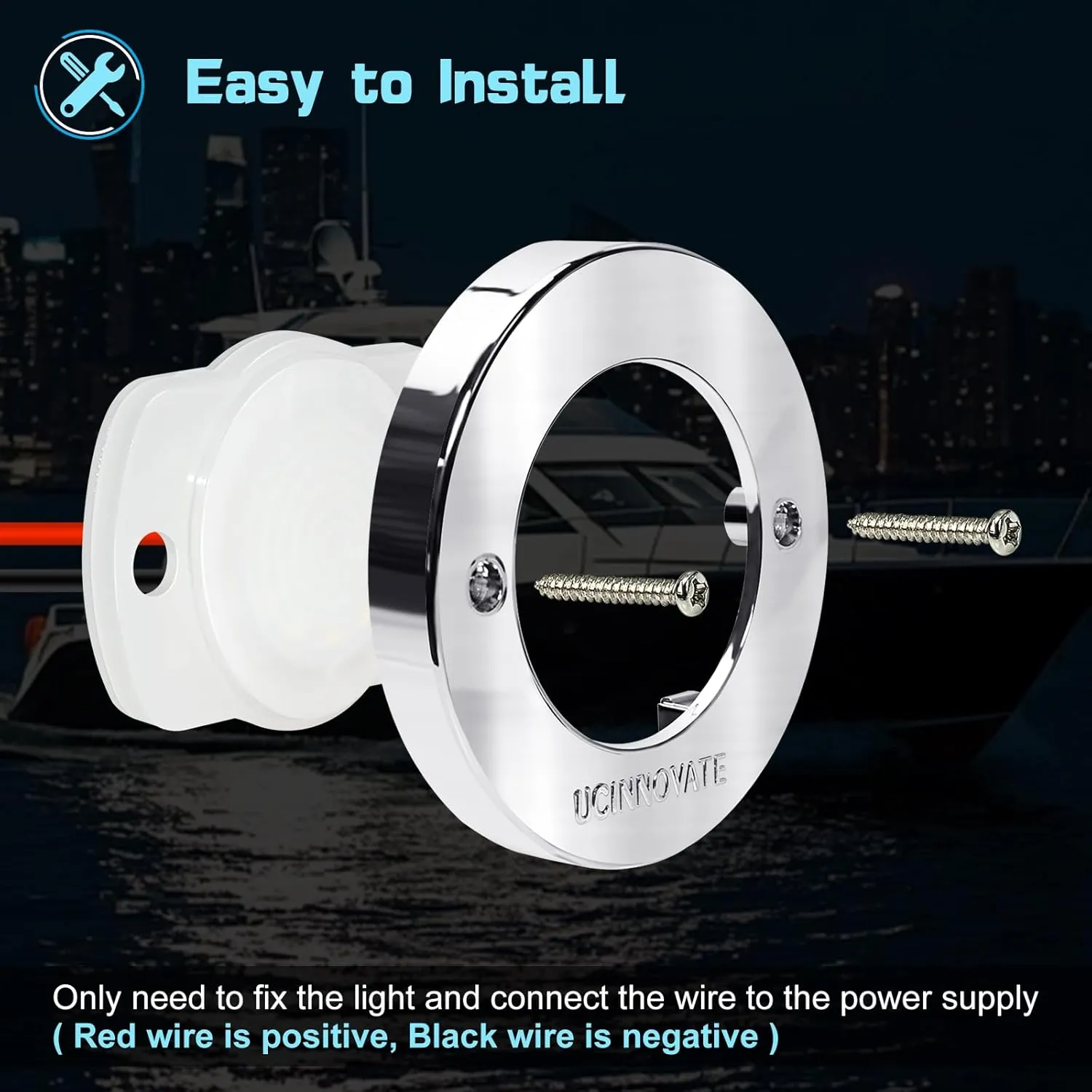 UCINNOVATE 8Pcs 3.15”Round LED Marine Light with sliver housing, Navigation Boat Lights, LEDs Boat Interior Light, Deck Courtesy Lighting IP65 Waterproof, LED Marine Stern Lights, 12-24V (White)