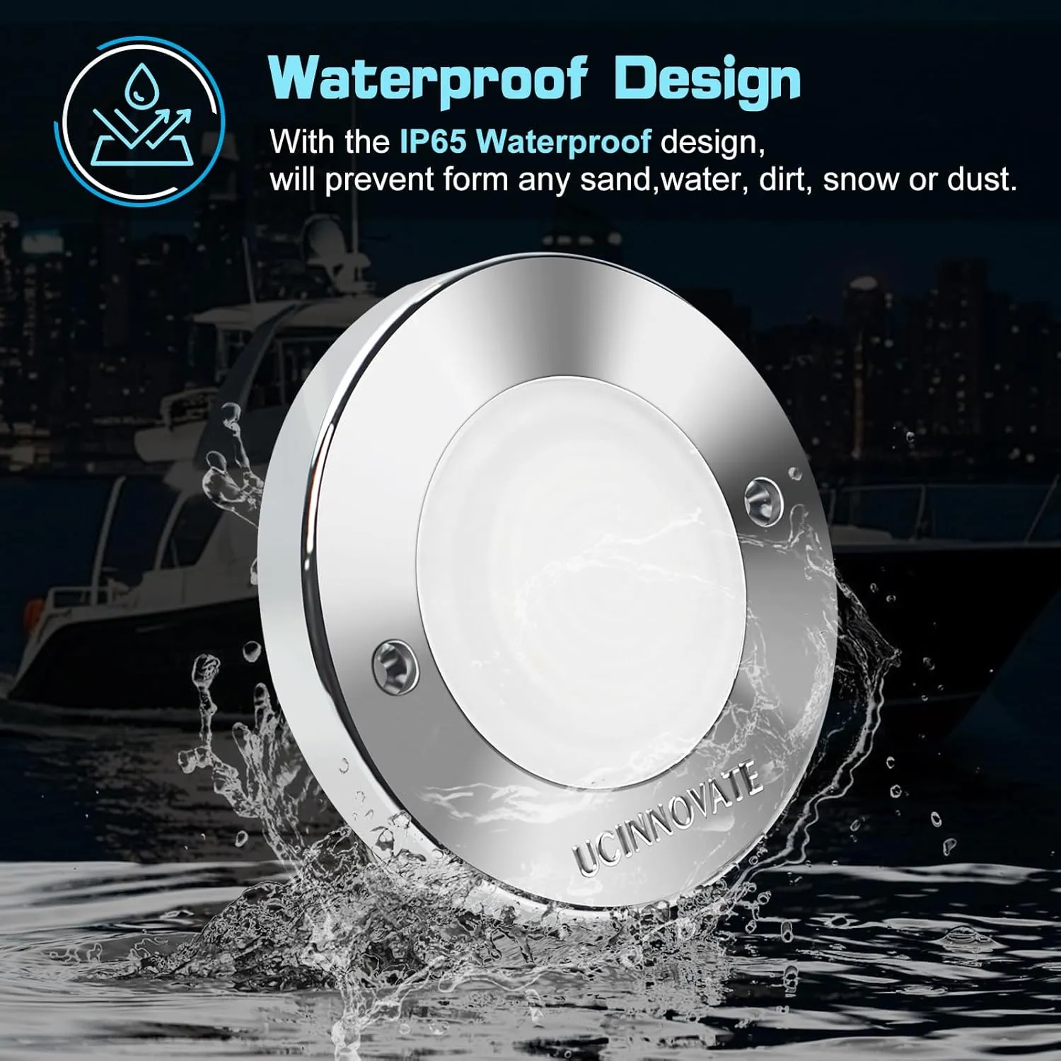 UCINNOVATE 8Pcs 3.15”Round LED Marine Light with sliver housing, Navigation Boat Lights, LEDs Boat Interior Light, Deck Courtesy Lighting IP65 Waterproof, LED Marine Stern Lights, 12-24V (White)