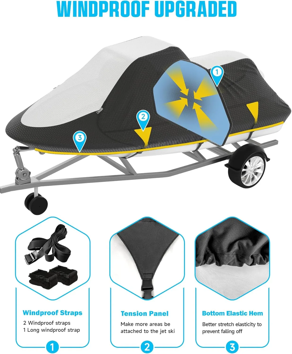 Umbrauto Trailerable Jet Ski Cover, Heavy-Duty 600D Solution-Dyed Polyester PWC Cover, Waterproof Fade and UV Protection Seadoo Cover, Personal Watercraft Covers Fits from 96"-101" 1 Seater