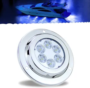 Underwater Boat Lights LED Marine Waterproof Stainless Steel Surface Mounting DC 10-30 Volts (Blue)