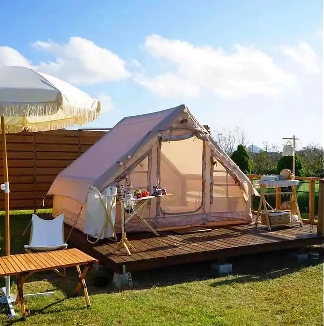 UNIISTRENGH Inflatable Camping Tent with Hand Pump, Air Glamping Tent, Easy Setup Waterproof Blow&Pop Up Tent with Privacy Screen,Stove Jack Hole and Carry Bag