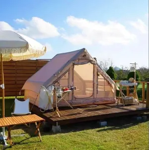 UNIISTRENGH Inflatable Camping Tent with Hand Pump, Air Glamping Tent, Easy Setup Waterproof Blow&Pop Up Tent with Privacy Screen,Stove Jack Hole and Carry Bag