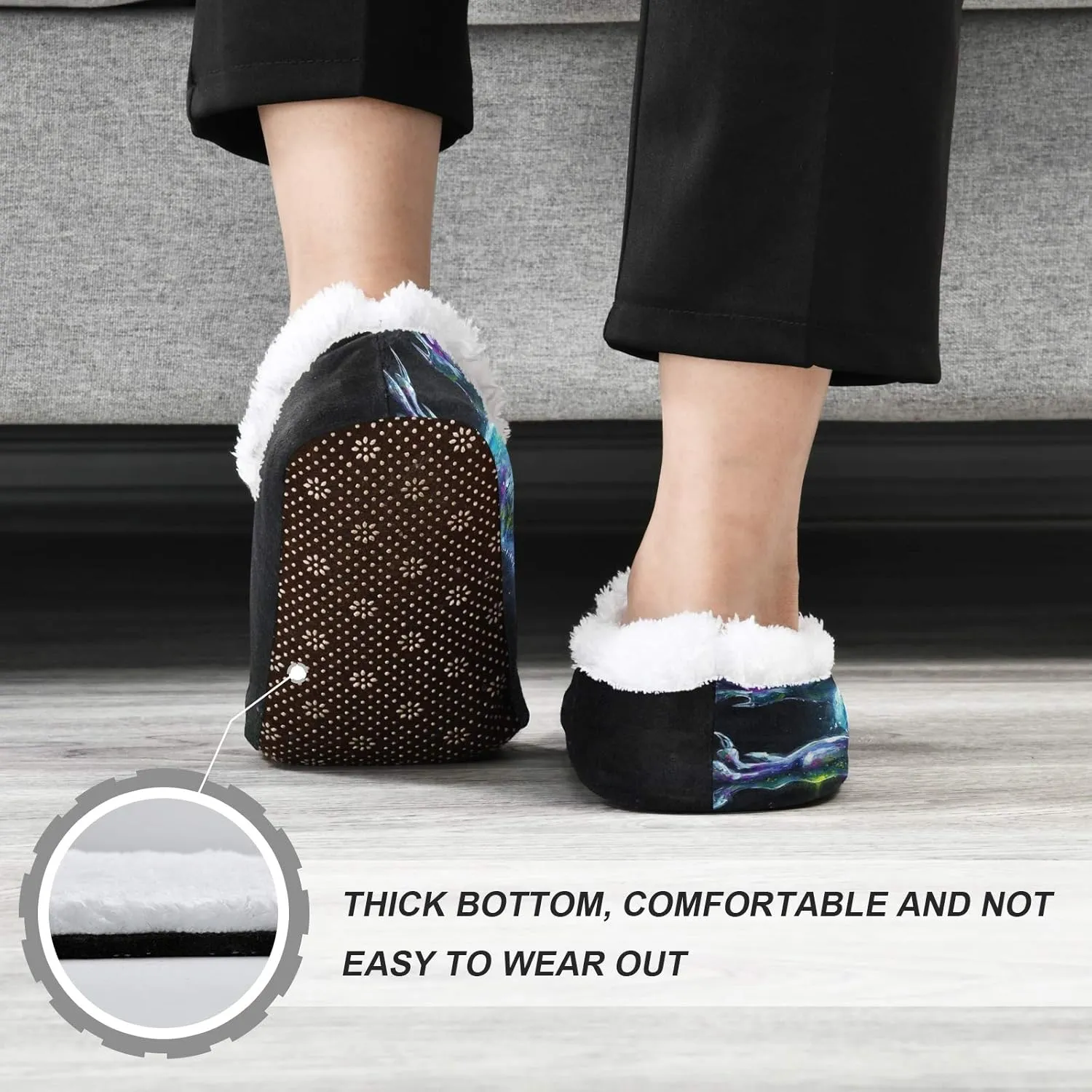Unisex Fuzzy House Slippers Memory Foam Warm Slip Shoes Fur Lining M-XXL