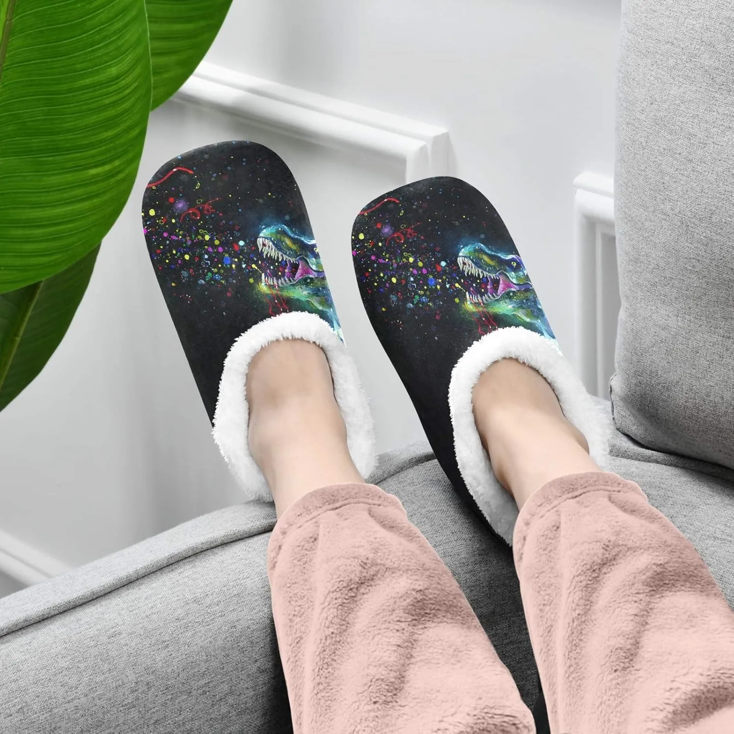 Unisex Fuzzy House Slippers Memory Foam Warm Slip Shoes Fur Lining M-XXL