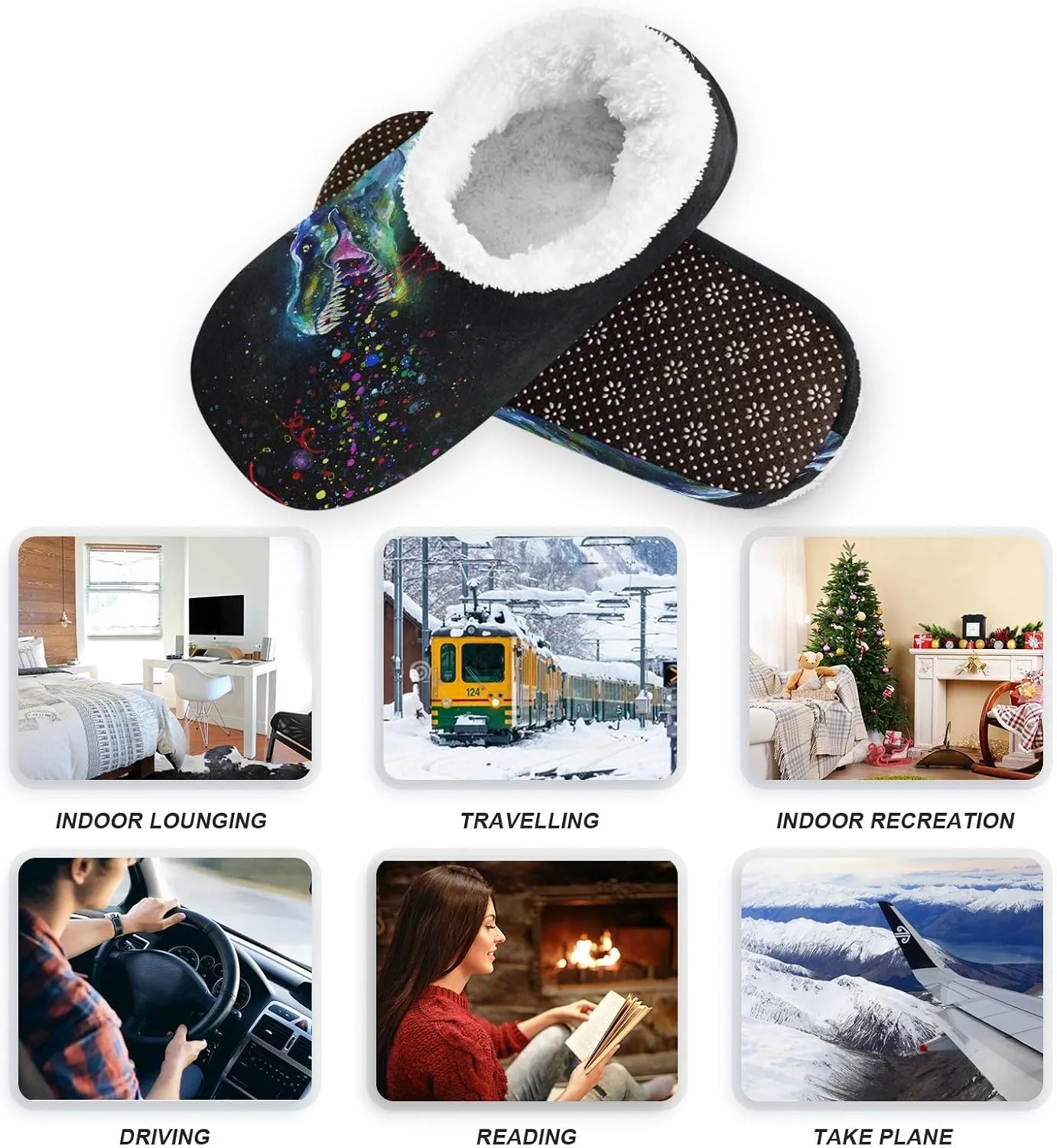 Unisex Fuzzy House Slippers Memory Foam Warm Slip Shoes Fur Lining M-XXL