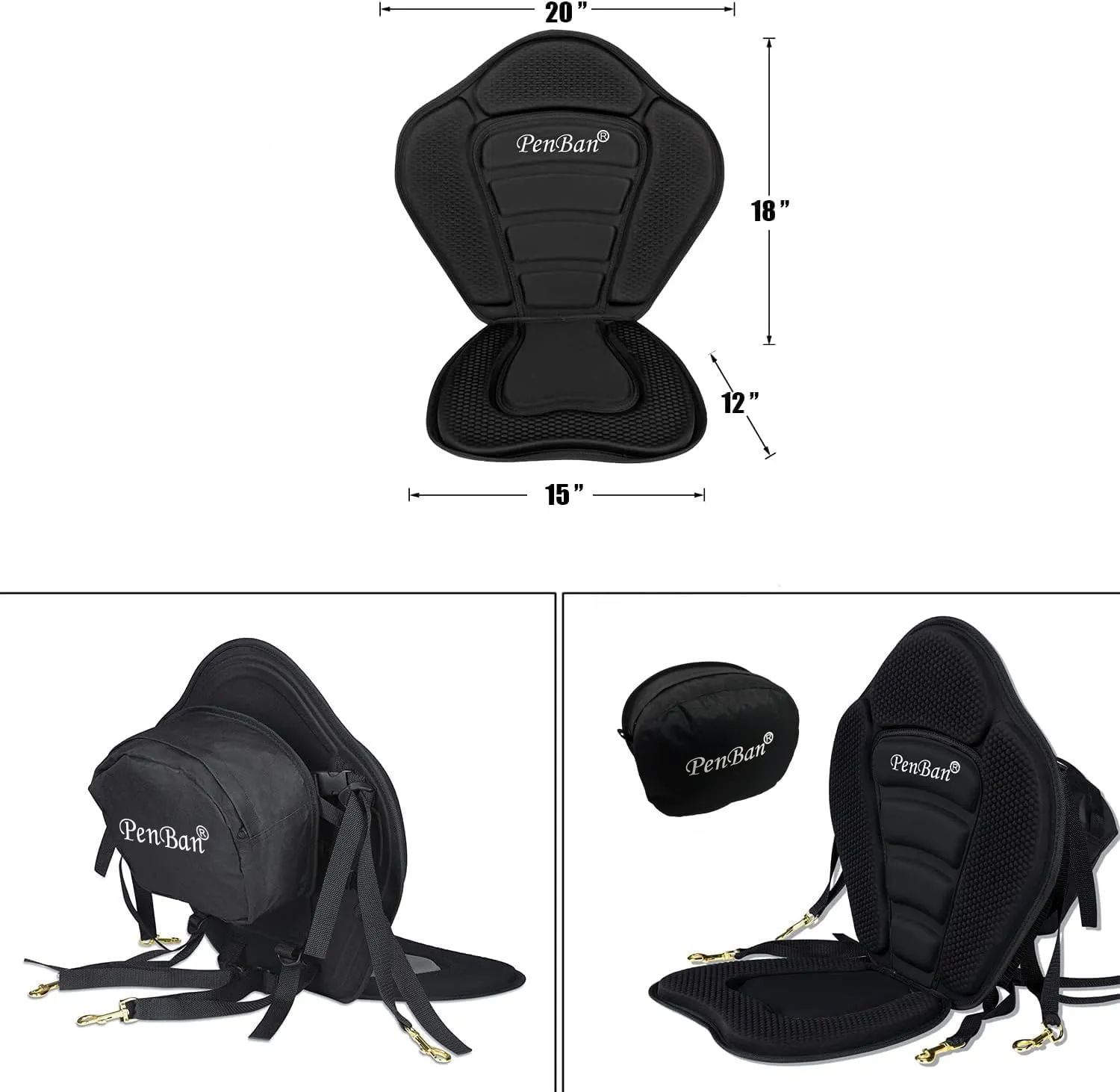 Universal Deluxe Kayak Seat Cushion with Storage Bag for Kayak,Padded Boat,SUP,Canoe,Fishing Boat,Seats with 4 Adjustable Straps